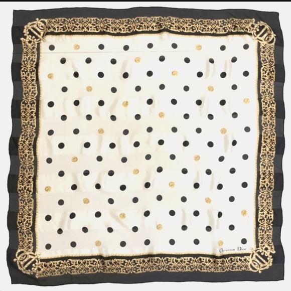 Dior Accessories - Christian Dior Vintage Emblem Logo Polka dot pattern Scarf